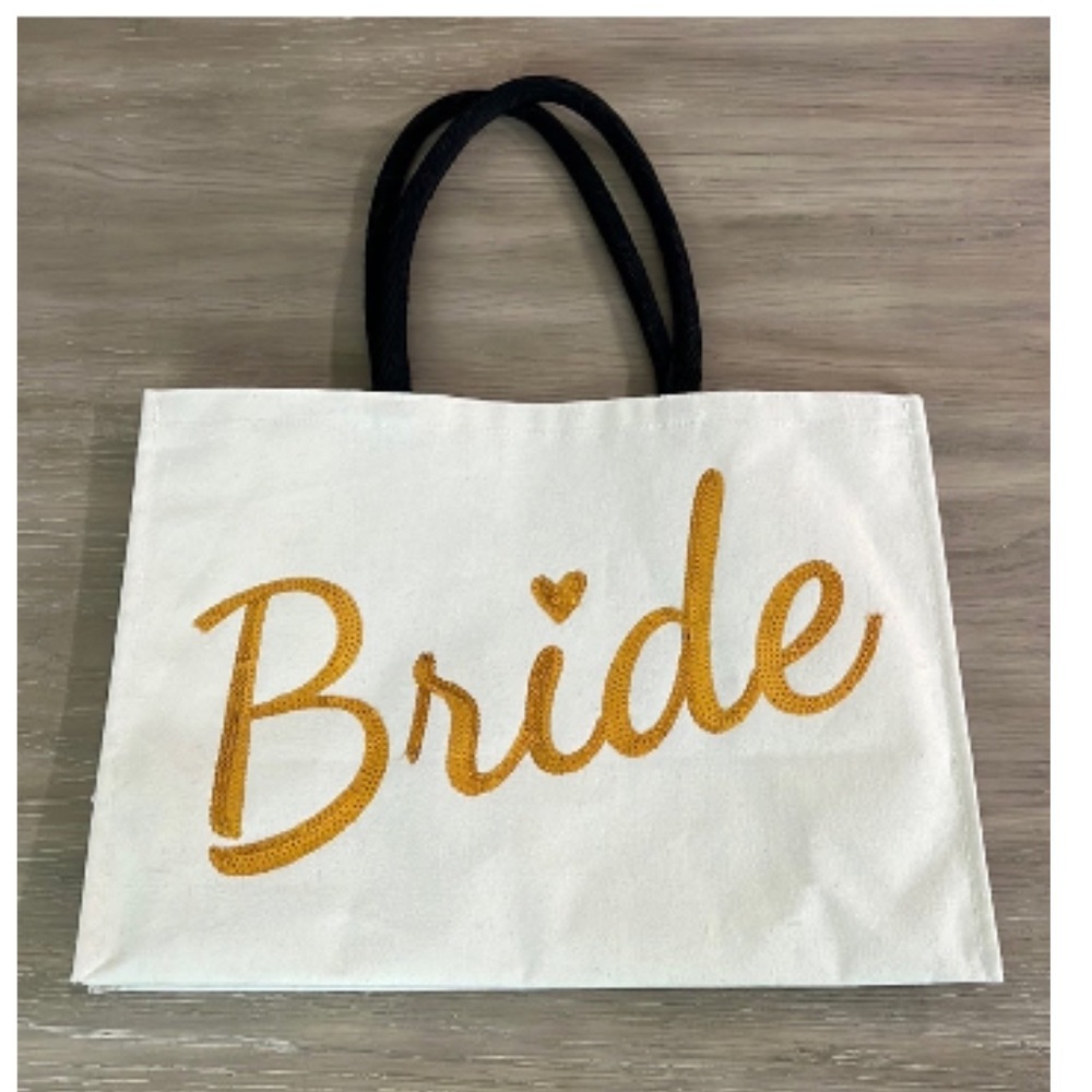 Cynthia Rowley Gold Sequin Bride Canvas Wedding Tote Shopper Carryall Bag EUC